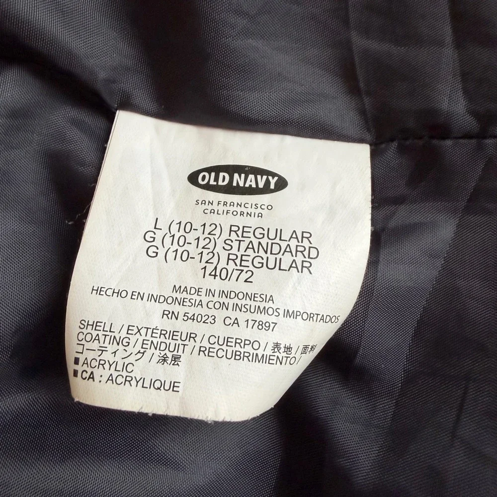 Old Navy Puffer Jacket Kids L 10-12 Navy Blue Excellent Frost Free Quilted Zip